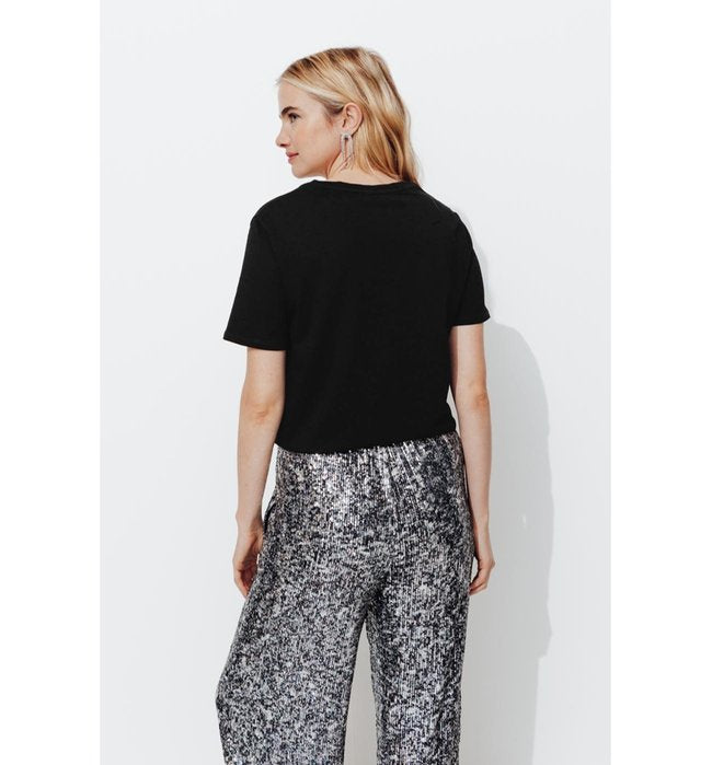 T-shirt Col V Éco-conçu - Noir Uni Fonce