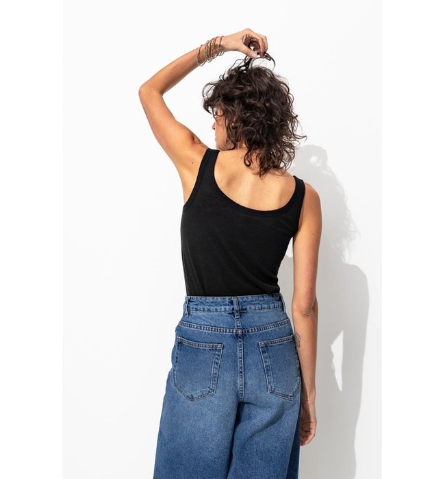 Débardeur en Lin Mélangé Femme - Noir Uni Fonce