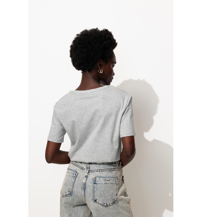 T-shirt Col V Éco-conçu - Gris Uni Clair