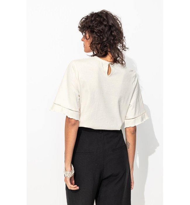 T-shirt Brodé Perlé Femme - Naturel Uni Clair