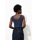 Débardeur Col V en Coton Femme - Bleu Uni Fonce