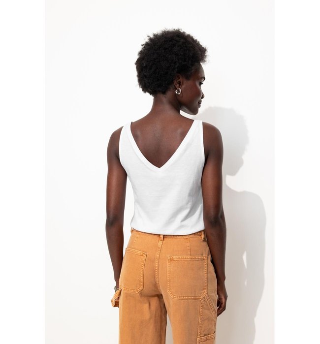 Débardeur Col V en Coton Femme - Blanc Uni Clair