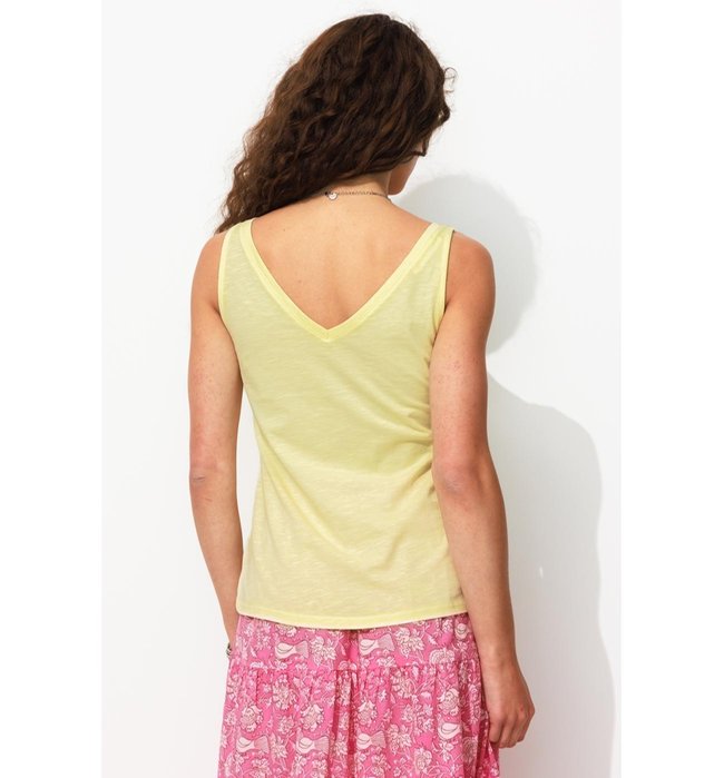 Débardeur Col V en Coton Femme - Jaune Uni Colore