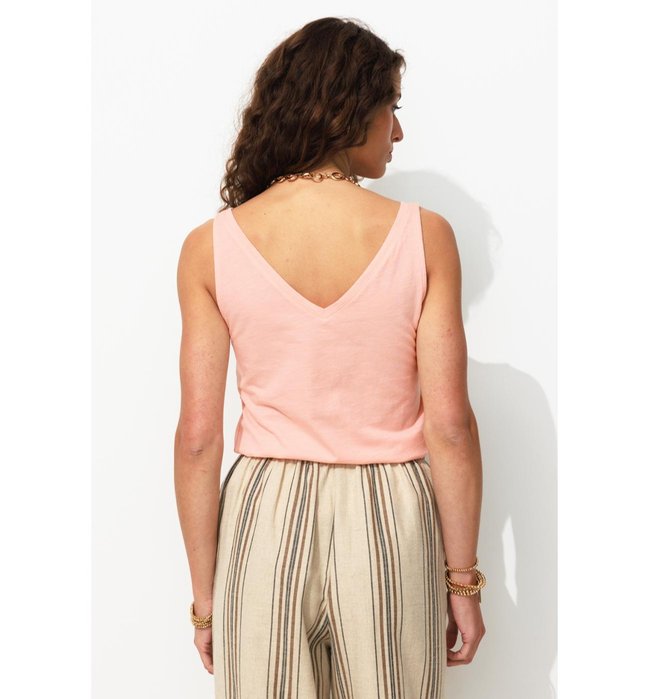 Débardeur Col V en Coton Femme - Rose Uni Colore