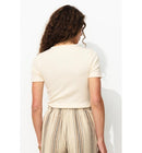 T-shirt Côtelé Col Cœur Femme - Naturel Uni Clair