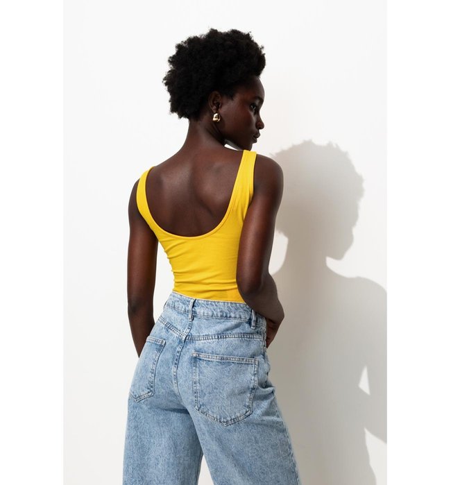 Body Uni en Coton Femme - Jaune Uni Colore