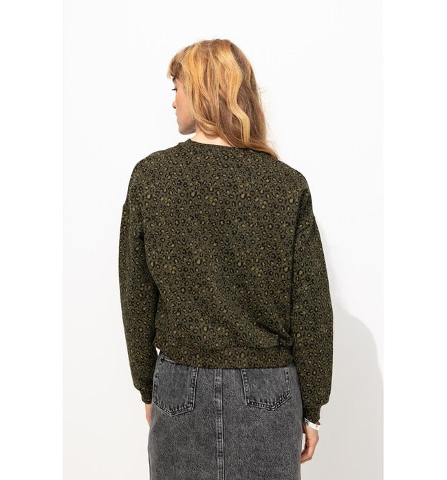 Sweat-shirt Léopard Femme - Kaki Uni Fonce