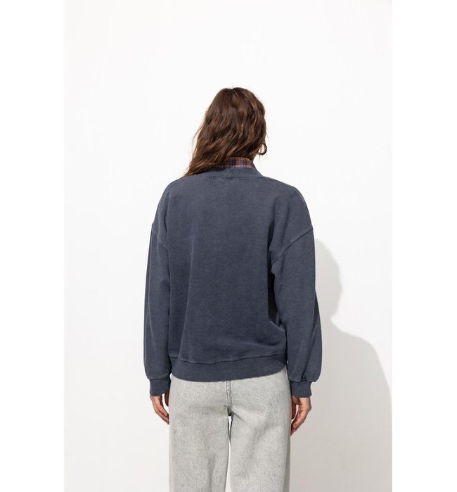 Sweat-shirt Uni Col V - Bleu Uni Colore