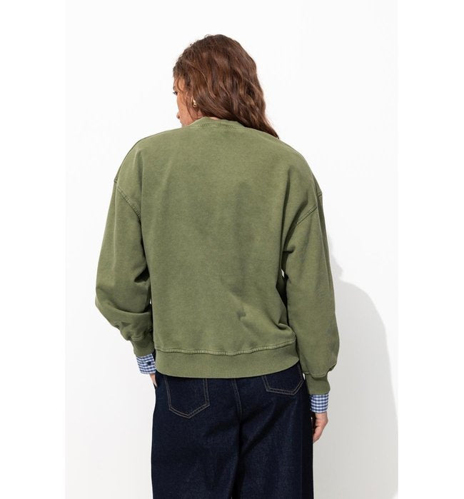 Sweat-shirt Uni Col V - Kaki Uni Fonce