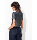 T-shirt Côtelé Irisé Femme - Bleu Uni Fonce