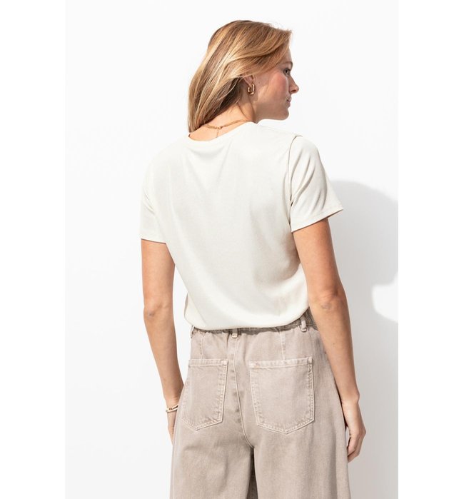 T-shirt Côtelé Irisé Femme - Naturel Uni Clair