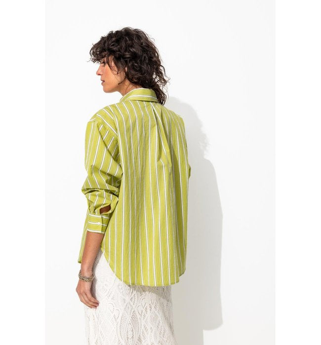 Chemise Rayée Oversize Femme - Jaune Raye