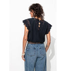 Top Détail Dentelle Femme - Bleu Uni Fonce