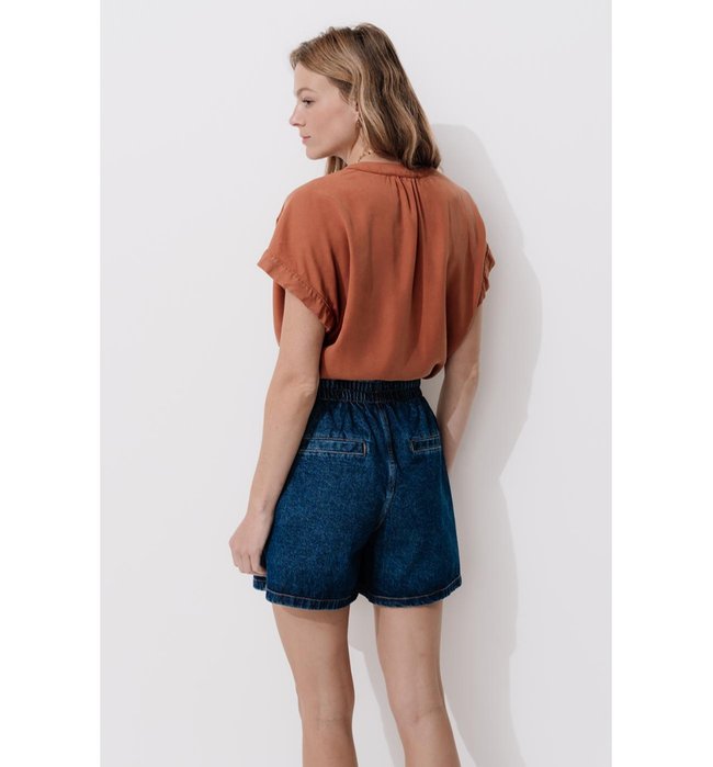 Blouse Manches Courtes Lyocell - Marron Uni Fonce