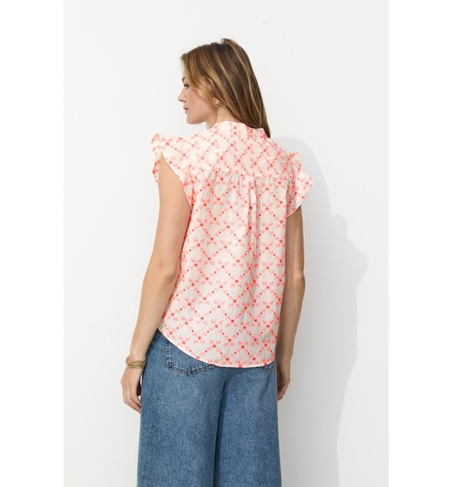 Blouse Brodée Fluo Femme - Rose Uni Colore