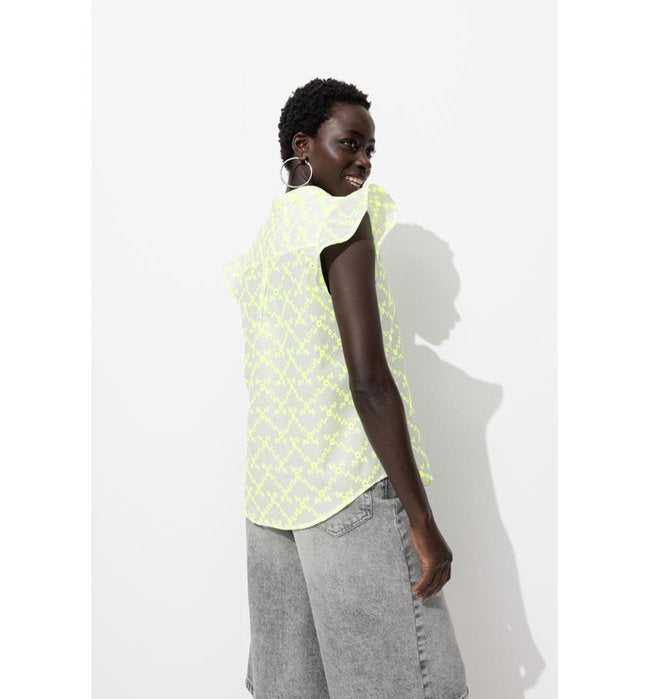 Blouse Brodée Fluo Femme - Jaune Uni Colore
