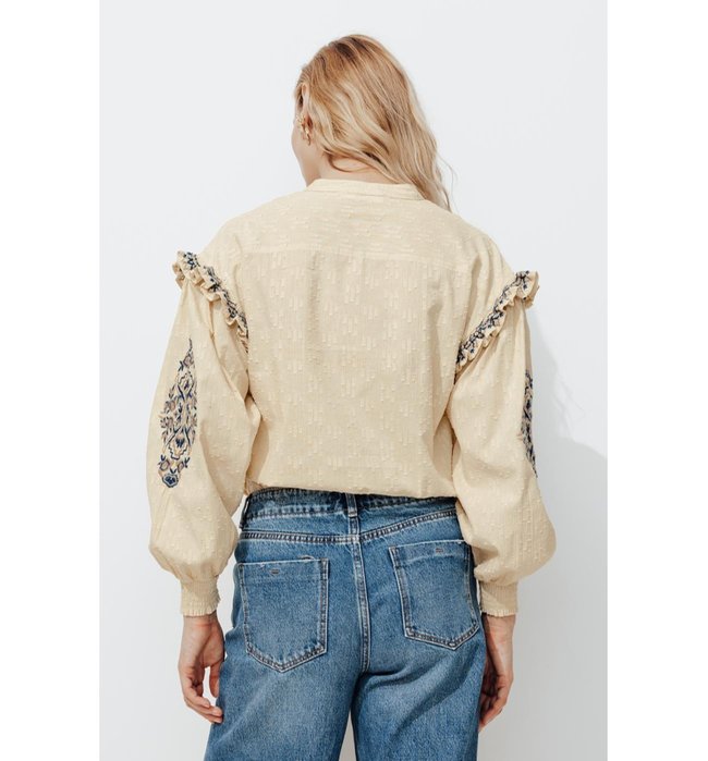 Blouse Brodée Femme - Naturel Uni Clair