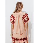 Blouse Brodée en Coton Femme - Naturel Uni Clair