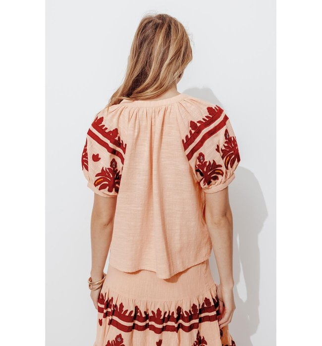 Blouse Brodée en Coton Femme - Naturel Uni Clair