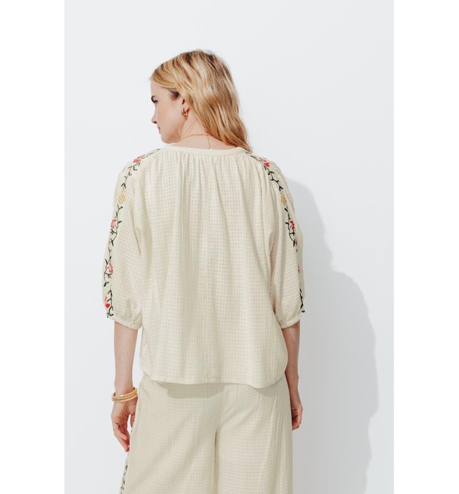 Blouse Brodée Point de Croix - Naturel Uni Clair