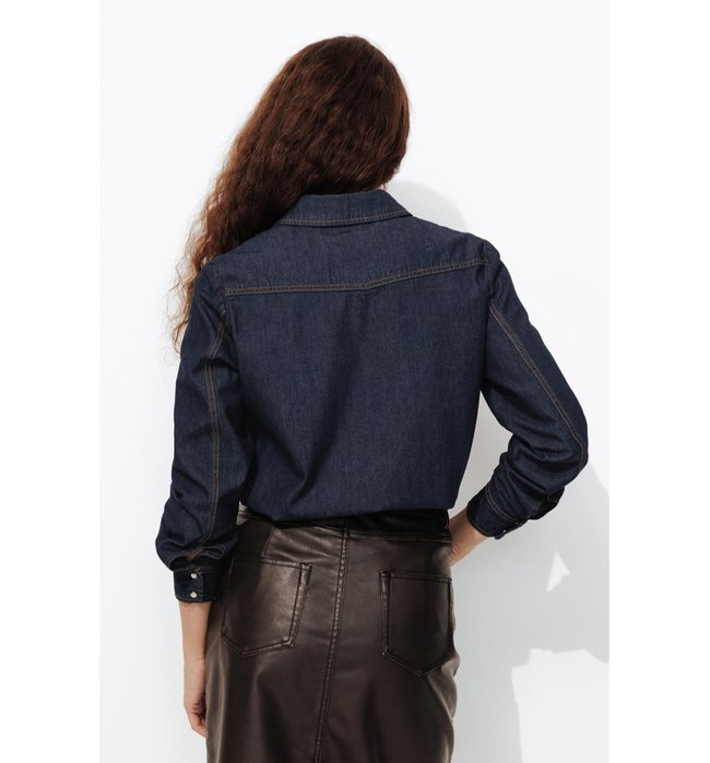 Chemise Western en Jean Femme - Jeans Uni Fonce