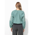 Blouse Brodée Femme - Gris Uni Fonce