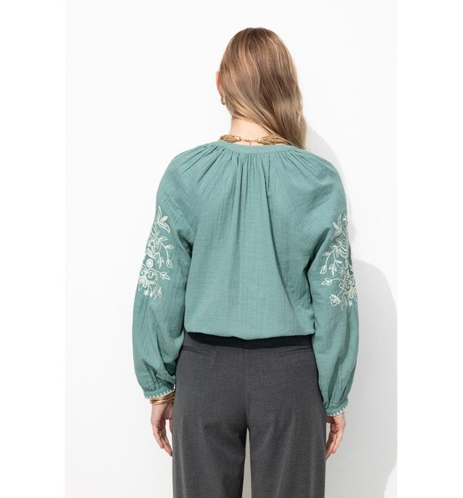 Blouse Brodée Femme - Gris Uni Fonce