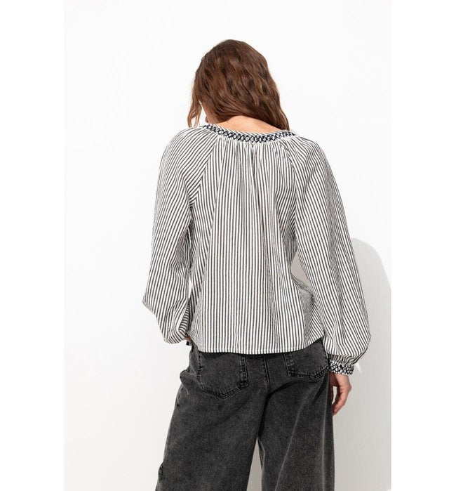 Blouse Rayée en Coton Femme - Noir Raye