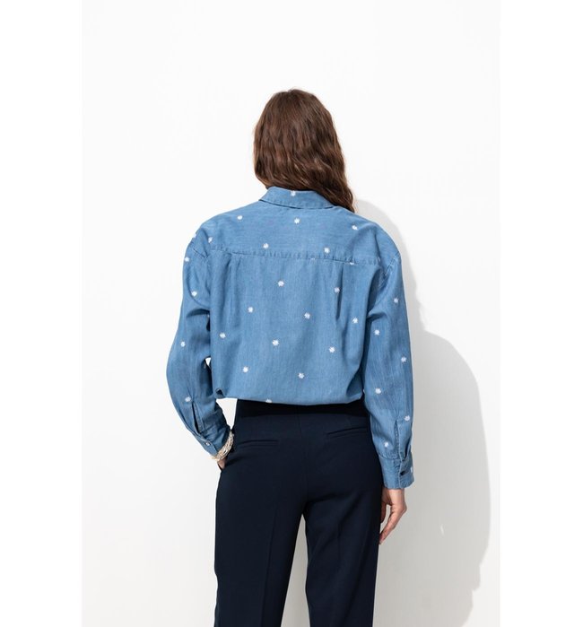 Chemise Brodée Oversize Femme - Jeans Uni Fonce