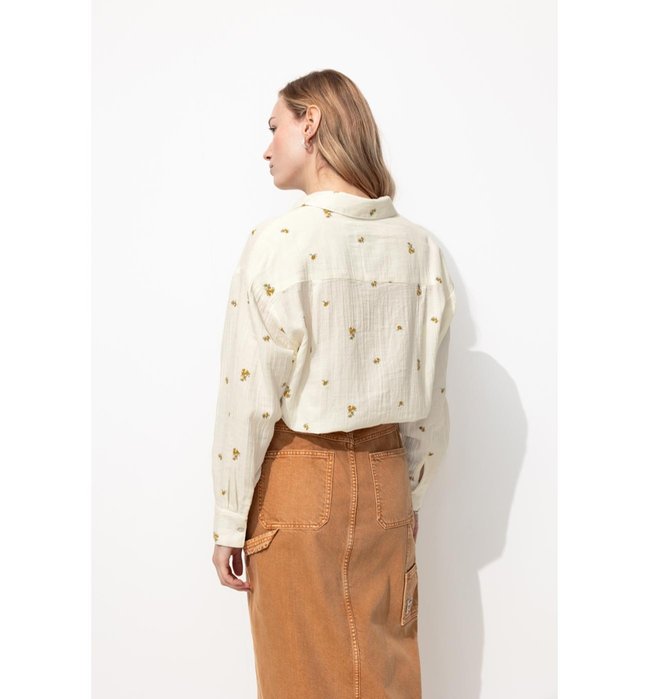 Chemise Brodée Gaze de Coton - Naturel Uni Clair