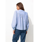 Chemise Brodée Manches Ballon - Bleu Uni Colore