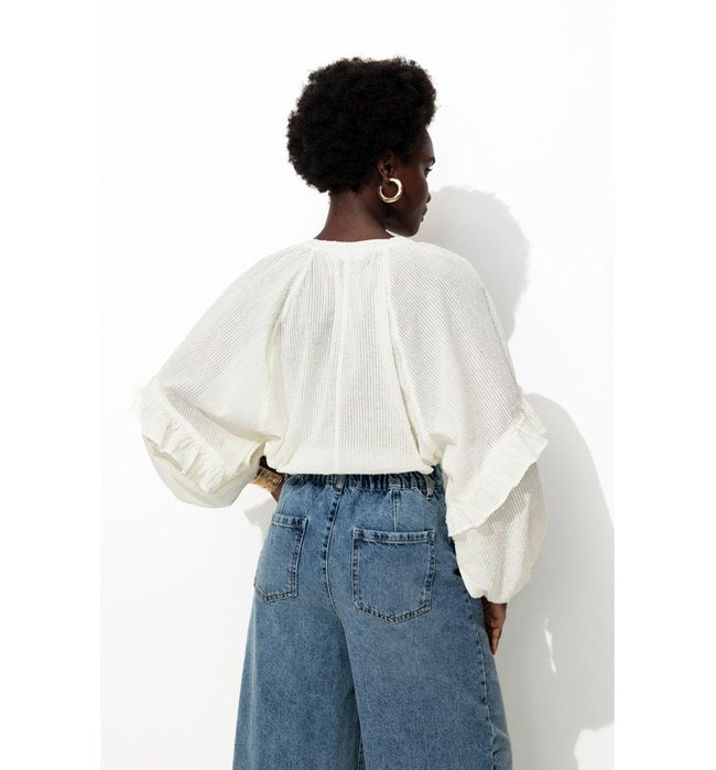 Blouse en Coton Plumetis Femme - Naturel Uni Clair