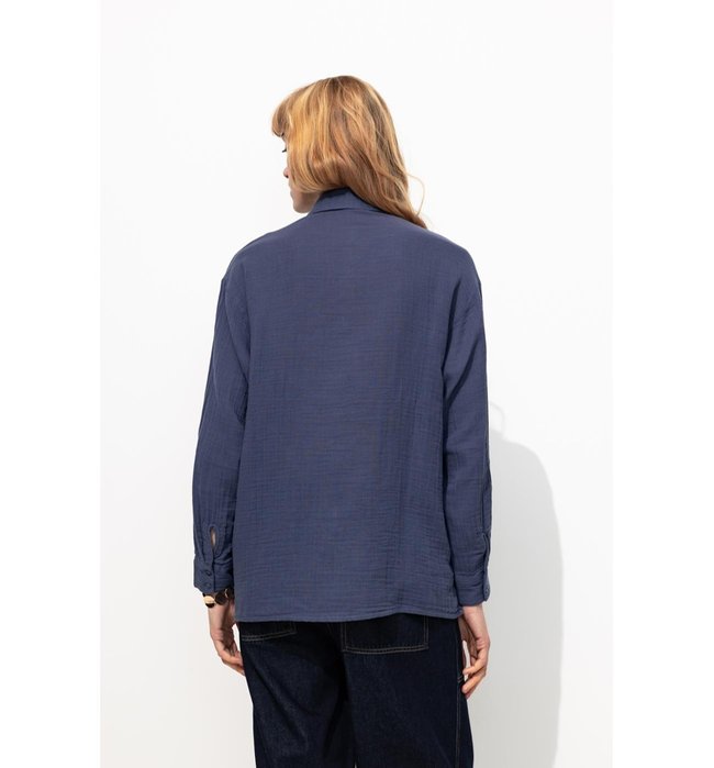 Chemise en Gaze de Coton Femme - Bleu Uni Fonce