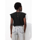 Top Détail Dentelle Femme - Noir Uni Fonce