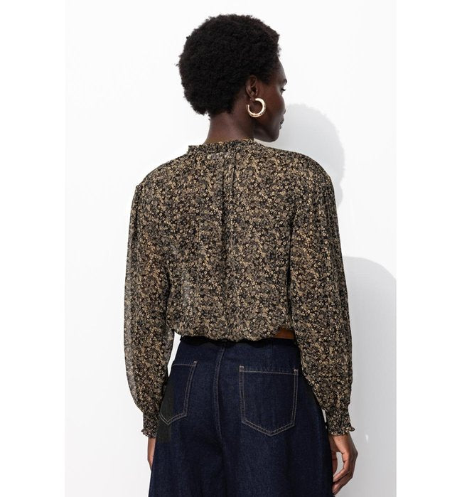 Blouse en Voile Fleuri Femme - Noir Imprime