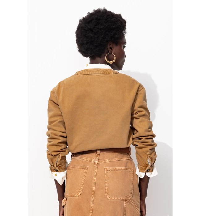 Blouse en Jean Rayée Femme - Grège Uni Fonce