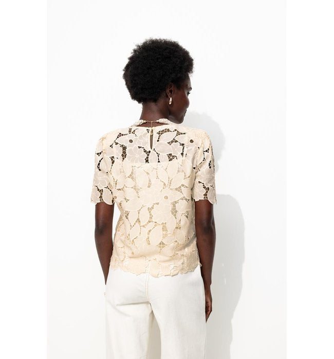 Blouse en Guipure Femme - Naturel Uni Clair