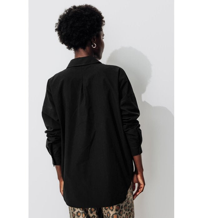 Chemise Oversize Unie Femme - Noir Uni Fonce