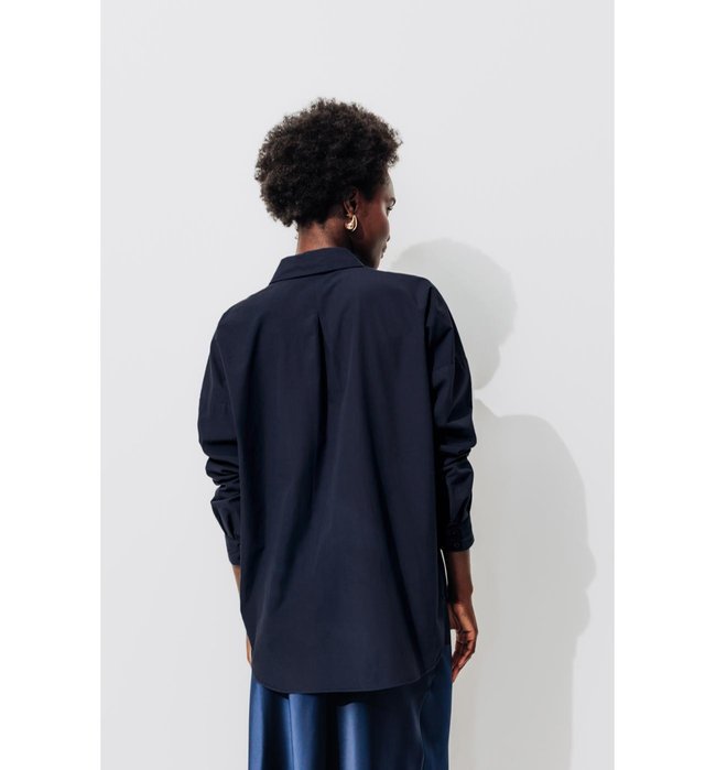 Chemise Oversize Unie Femme - Bleu Uni Fonce
