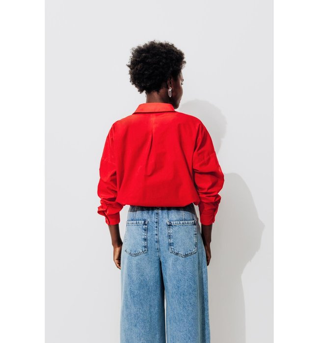 Chemise Oversize Unie Femme - Rouge Uni Colore