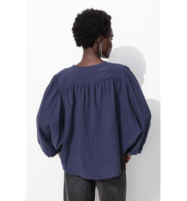 Blouse Soyeuse Oversize Femme - Bleu Uni Fonce