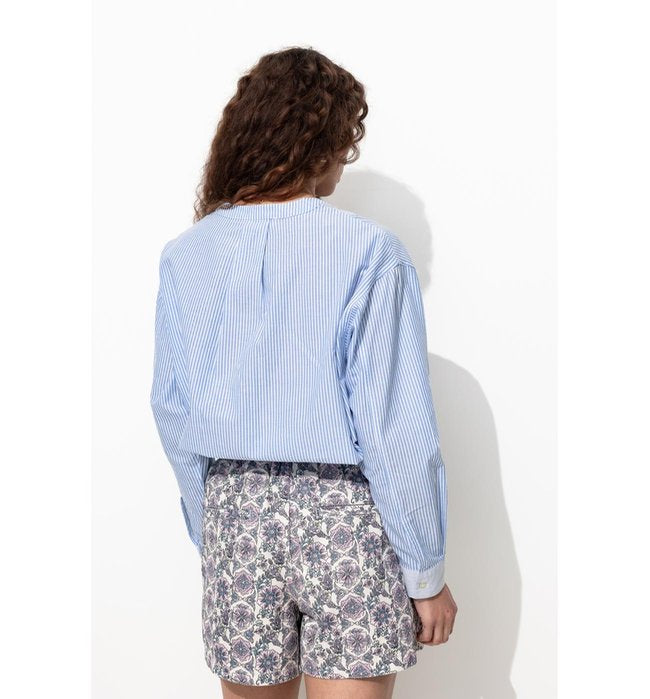 Tunique Rayée Brodée Femme - Bleu Raye