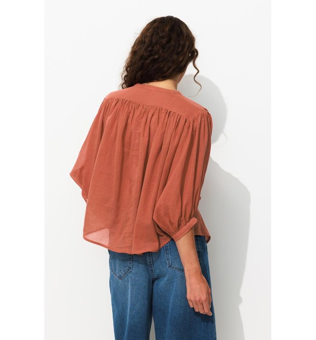 Chemise Manches Ballon Femme - Marron Uni Clair