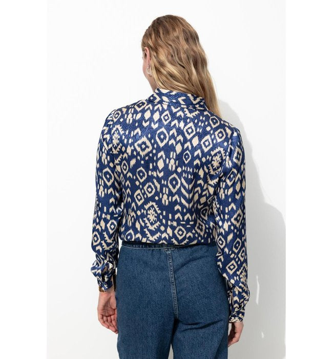 Chemise Satinée Motif Jacquard - Bleu Imprime