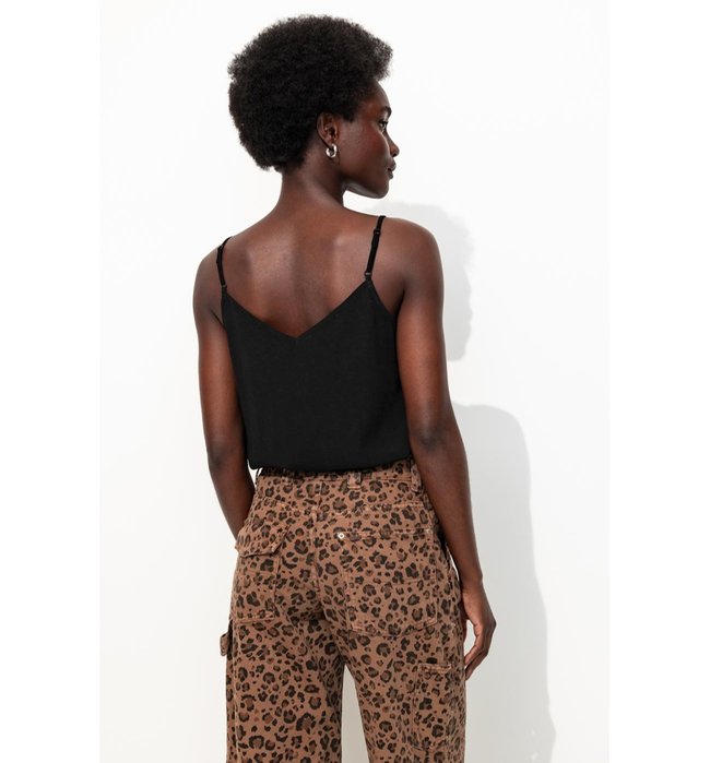 Top à Fines Bretelles Femme - Noir Uni Fonce