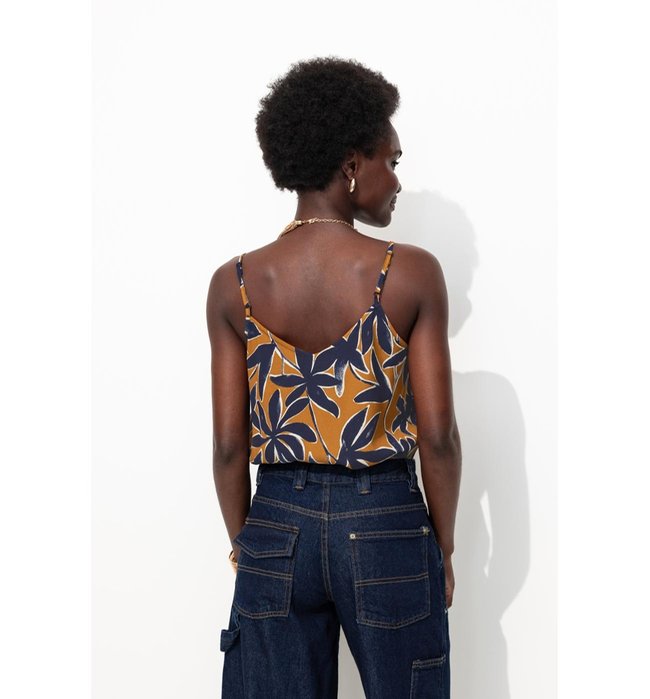 Top à Fines Bretelles Femme - Jaune Imprime