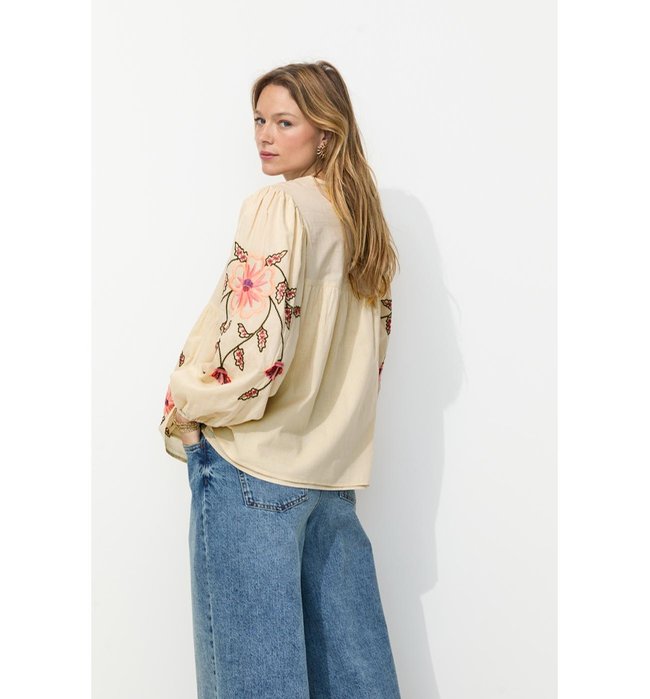 Blouse Brodée Oversize Femme - Naturel Uni Clair
