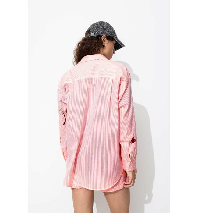 Chemise Oversize Brodée Femme - Rose Raye