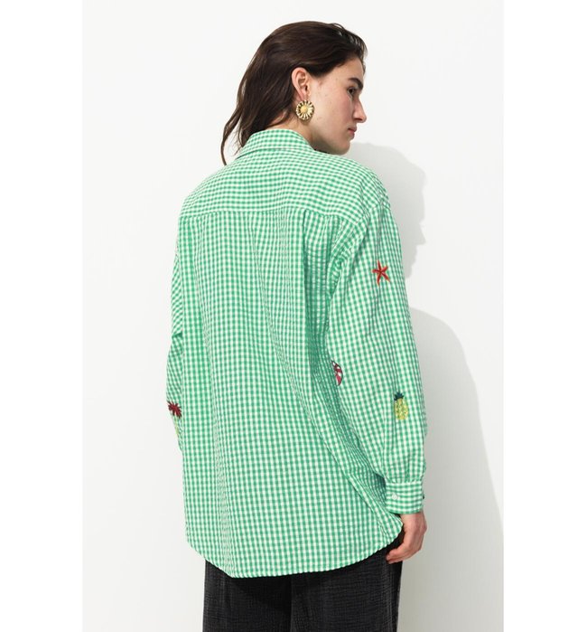 Chemise Oversize Brodée Femme - Vert Carreaux