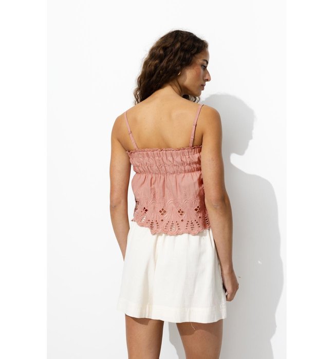 Crop Top Brodé Femme - Rose Uni Colore